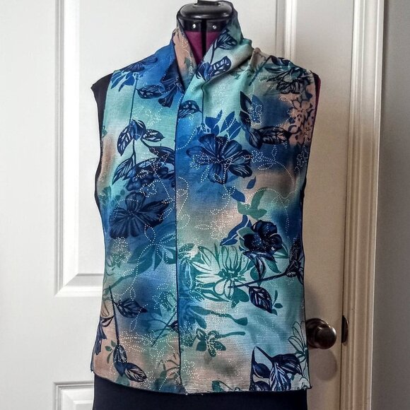 Teal Blue, Tan & Gold Dot Sheer Oblong Scarf - Picture 2 of 4